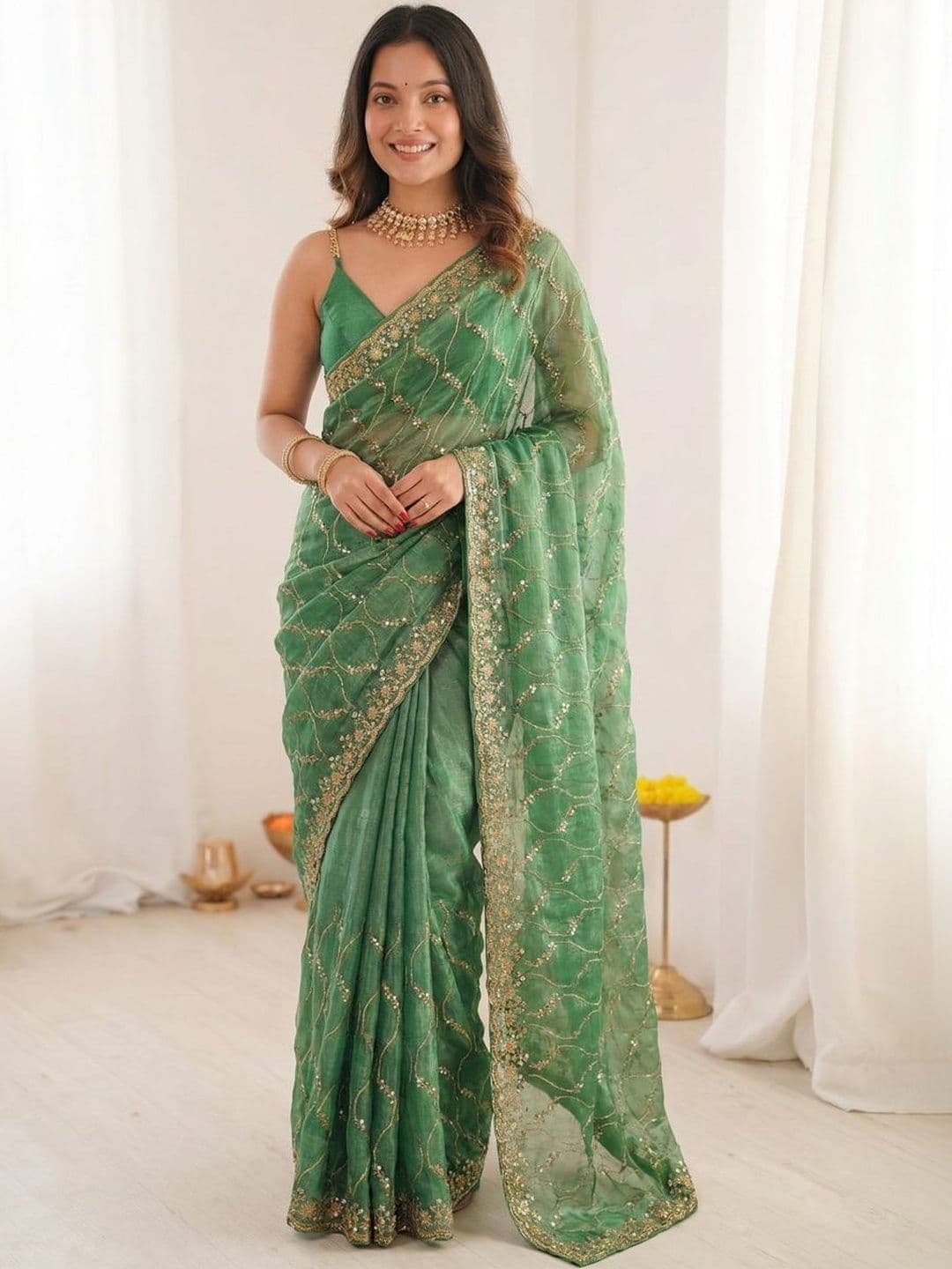Kalista Embellished Sequinned Satin Heavy Work Saree