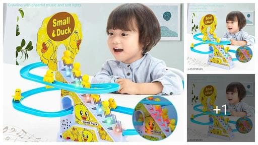 Duck Track Toys for Kids Electric Ducks Chasing Race Track Game Set, Playful Roller Coaster Toy with 3 Duck LED Flashing Lights & Music Button, Fun Duck Stair Climbing Toy for Toddlers
