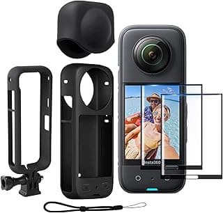 ADOFYS Action Camera Accessories Kit for Insta360 ONE X3 - Protective Camera Housing Frame with 1/4" Thread Adapter, Silicone Protective Case, Lens Cap, 2 pcs Screen Tempered Film Protector